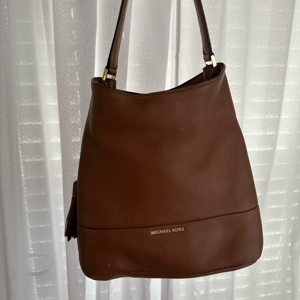 Michael Kors Brown Peppled Leather Bag with Tassels